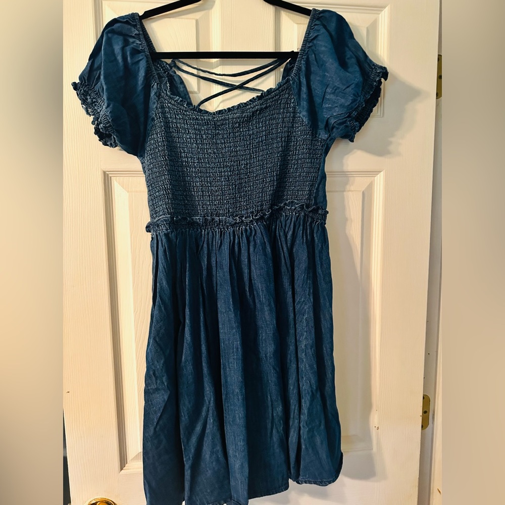 Easel Denim Dress w/ lace-up back